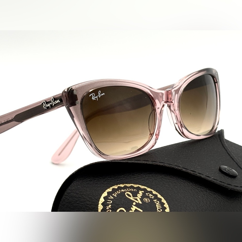 Ray-Ban Pink Transparent Frame Sunglasses with Brown Gradient Lenses - Picture 8 of 11